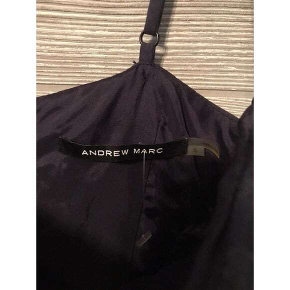 Andrew Marc spaghetti straps navy blue bubble dress back zip/ support bra size 6 - Picture 2 of 6